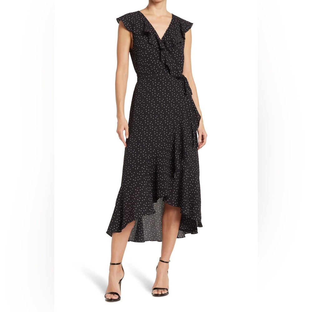 Max Studio Black and White Polka Dot Wrap Dress